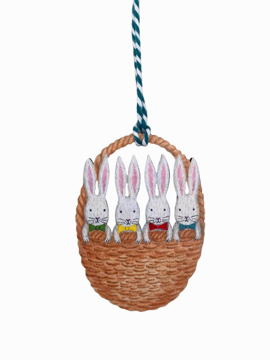 Basket of Bunnies Wooden Hanging Decoration