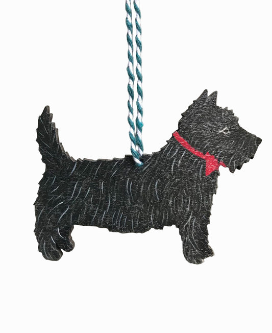 Black Scottie Dog Wooden Hanging Decoration