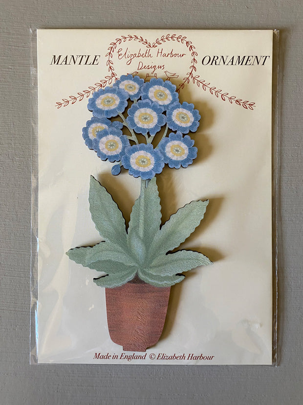 Blue Auricula Wooden Mantle Ornament