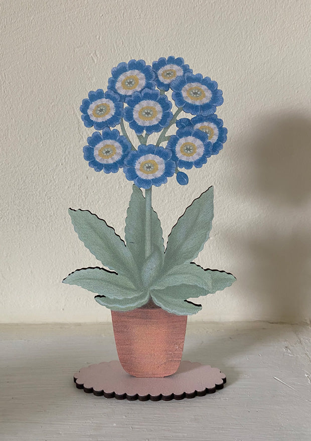 Blue Auricula Wooden Mantle Ornament