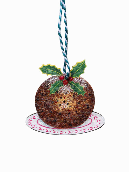 Christmas Pudding Wooden Hanging Decoration