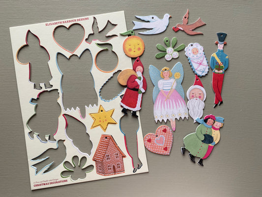Set of 13 Die-Cut card, Press-out Christmas Decorations by Elizabeth Harbour