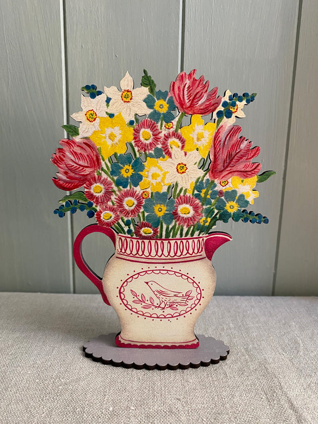 Easter Flower Jug Wooden Mantle Ornament