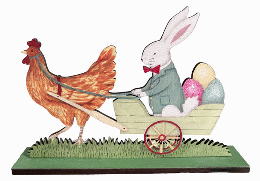 Easter Rabbit Cart  Wooden Mantle Ornament