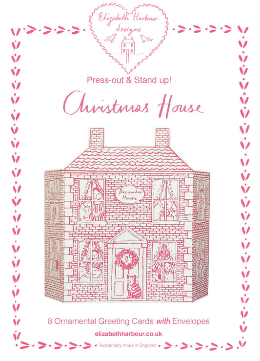 Pack Of 8 Press-Out Stand-Up Christmas House Greetings Cards
