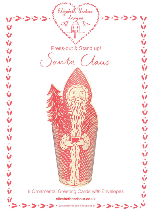Pack Of 8 Press-Out Stand-Up Santa Claus Greetings Cards