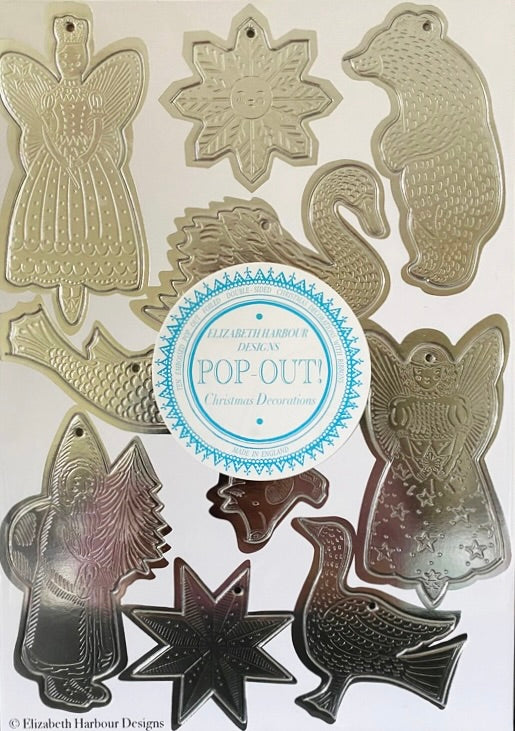 Ten Embossed & Foiled Pop-Out Double-Sided Card, Christmas Decorations with Ribbons by Elizabeth Harbour