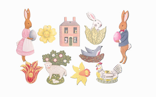Set of 10 Die-Cut card, Press-out  Easter Decorations by Elizabeth Harbour