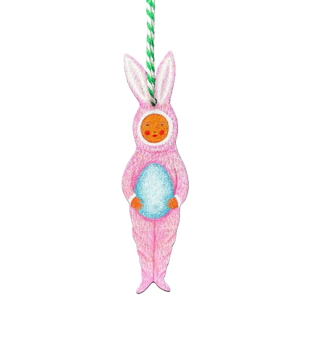 Pink Girl Bunny Wooden Hanging Decoration