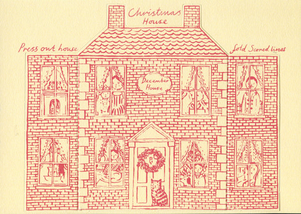 Pack Of 8 Press-Out Stand-Up Christmas House Greetings Cards