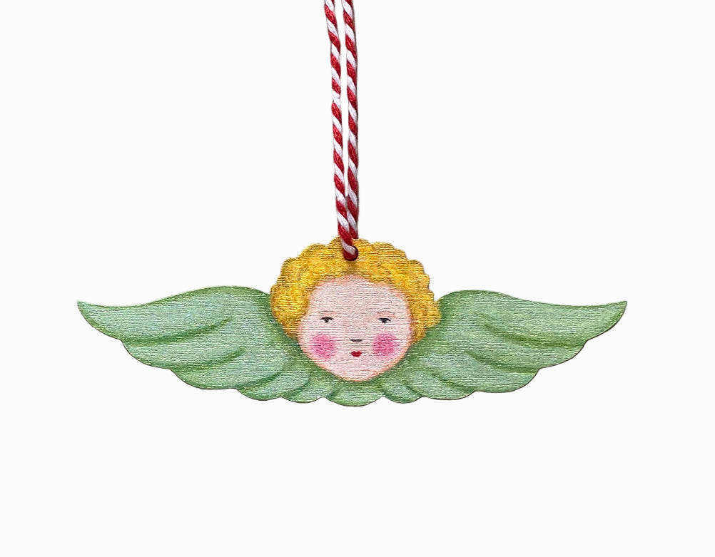Winged Cupid Wooden Hanging Decoration
