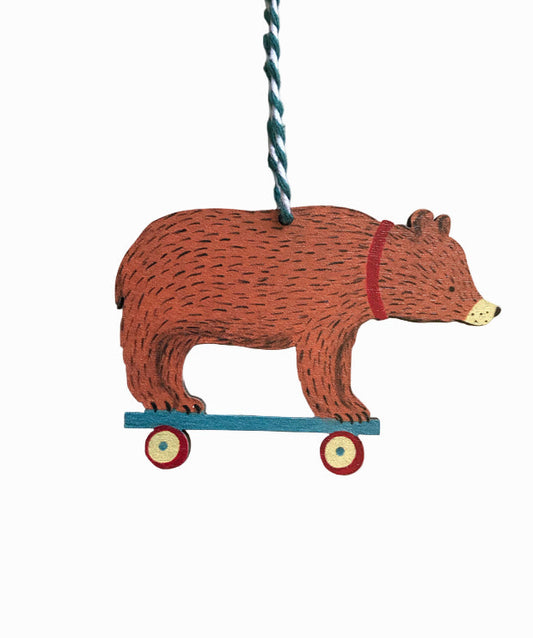 Bear on Wheels Wooden Hanging Decoration