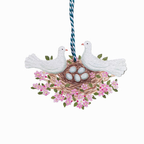 Apple Blossom Doves Wooden Hanging Decoration