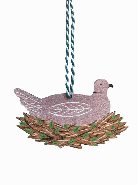 Dove on Nest Wooden Hanging Decoration