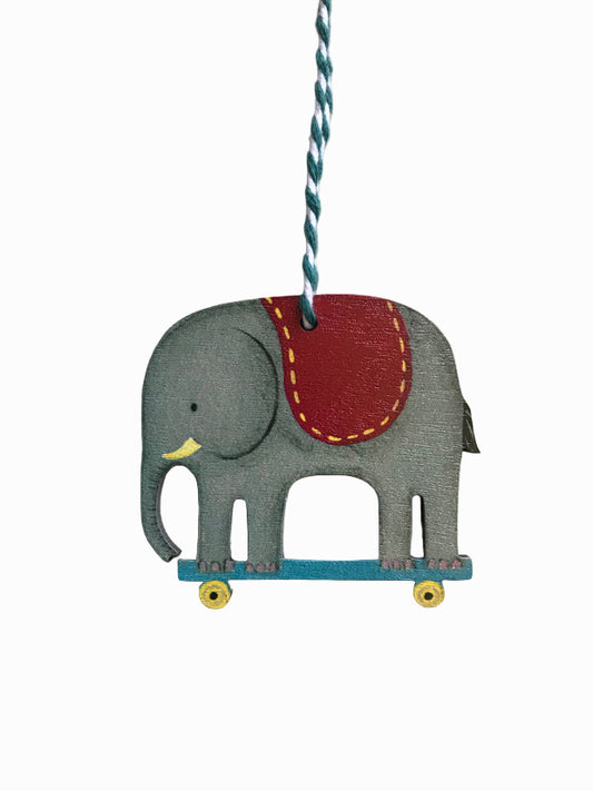 Elephant on Wheels Wooden Hanging Decoration