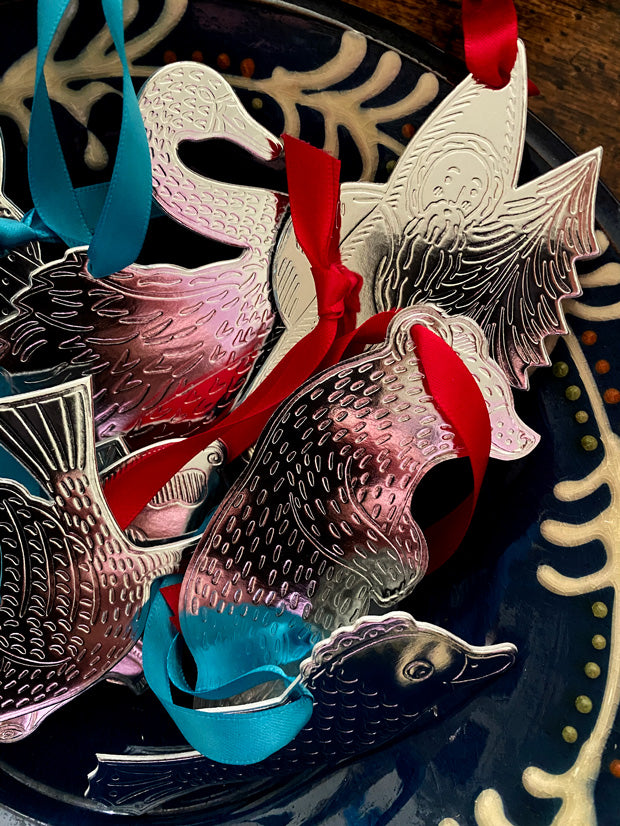 Ten Embossed & Foiled Pop-Out Double-Sided Card, Christmas Decorations with Ribbons by Elizabeth Harbour