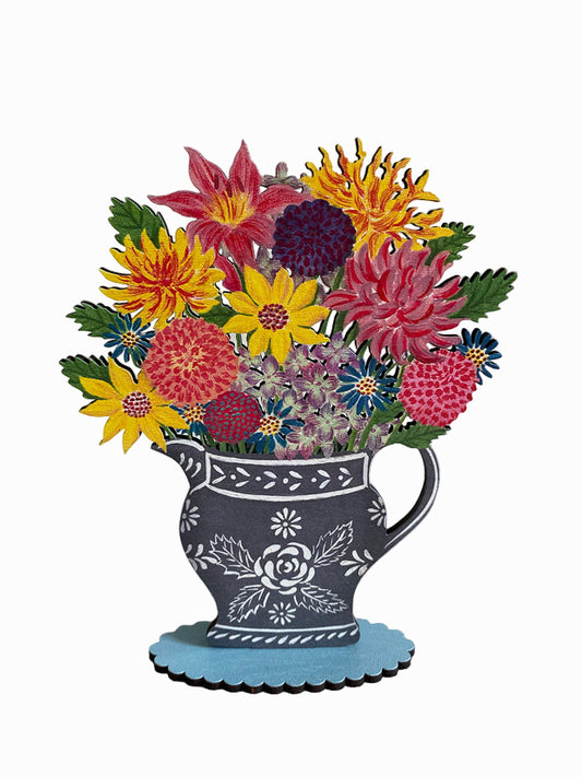 Grey Jug  Wooden Mantle Ornament