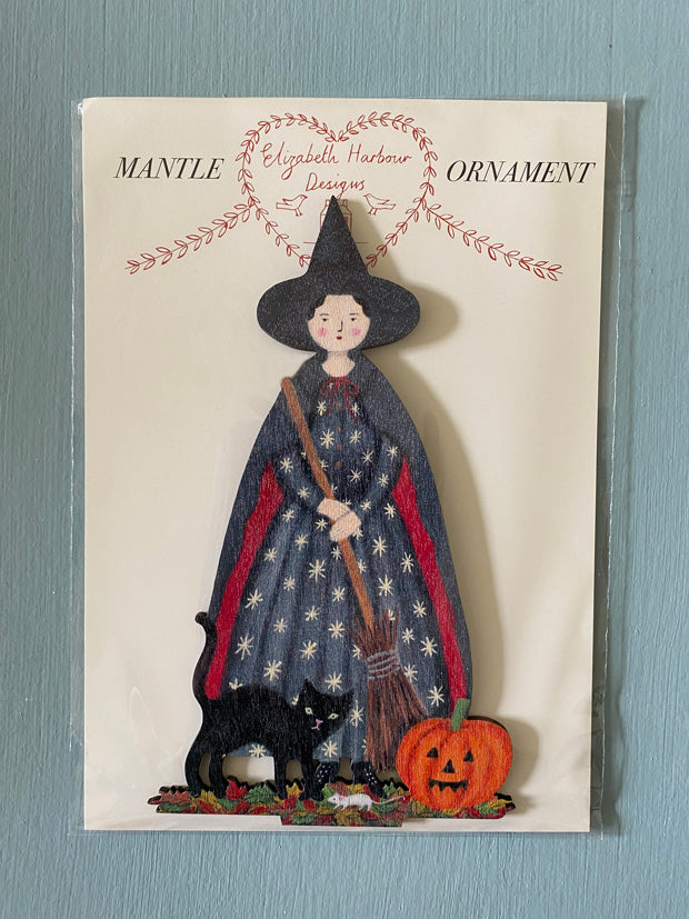 Halloween Witch Wooden Mantle Ornament