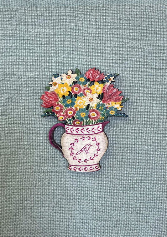 Lapel Pin-Brooch Jug Of Flowers