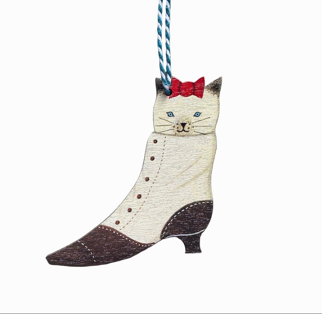 Kitten in Boot Wooden Hanging Decoration
