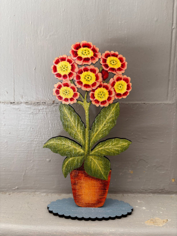 Peach Auricula Wooden Mantle Ornament