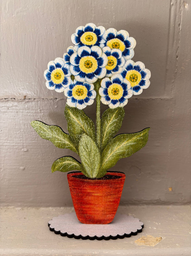 Sapphire Auricula Wooden Mantle Ornament
