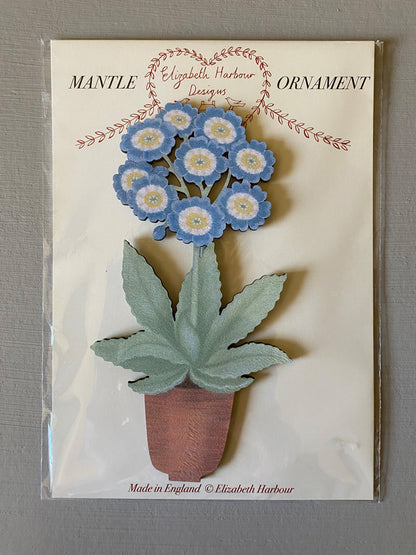 Blue Auricula  Wooden Mantle Ornament