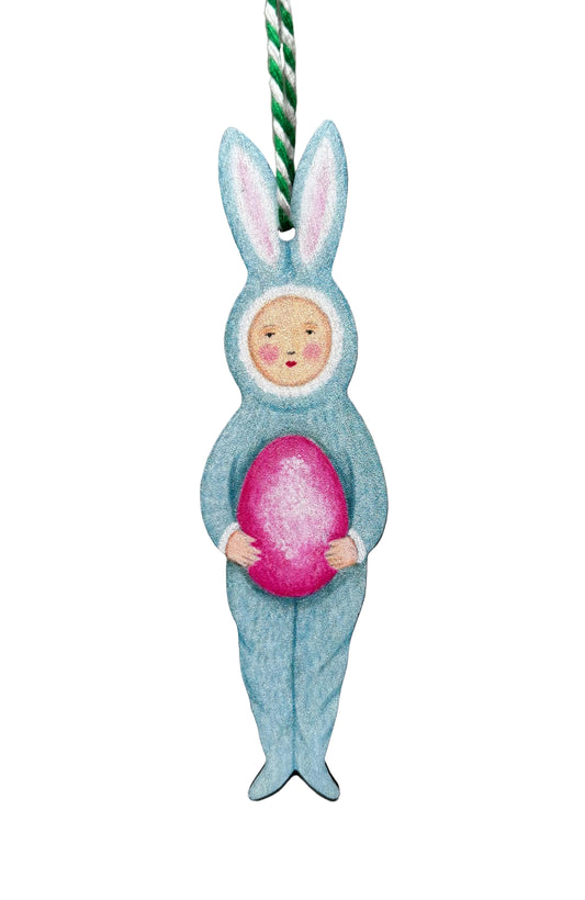 Blue Boy Bunny Wooden Hanging Decoration