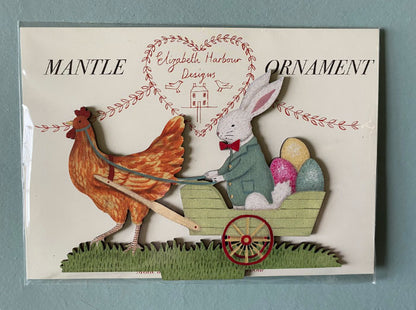 Easter Rabbit Cart  Wooden Mantle Ornament