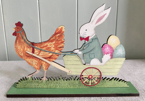 Easter Rabbit Cart  Wooden Mantle Ornament