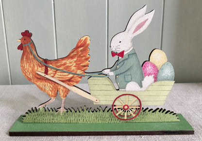 Easter Rabbit Cart  Wooden Mantle Ornament