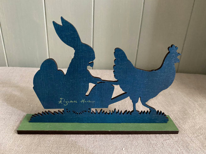 Easter Rabbit Cart  Wooden Mantle Ornament