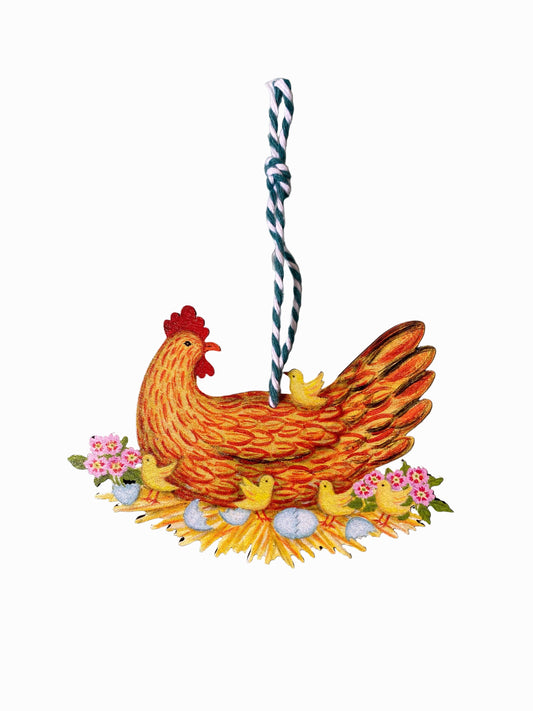 Mother Hen Wooden Hanging Decoration