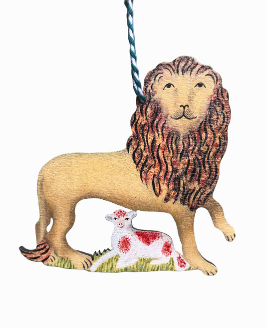 Lion and Lamb Wooden Hanging Decoration
