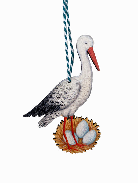 Mother Stork Wooden Hanging Decoration