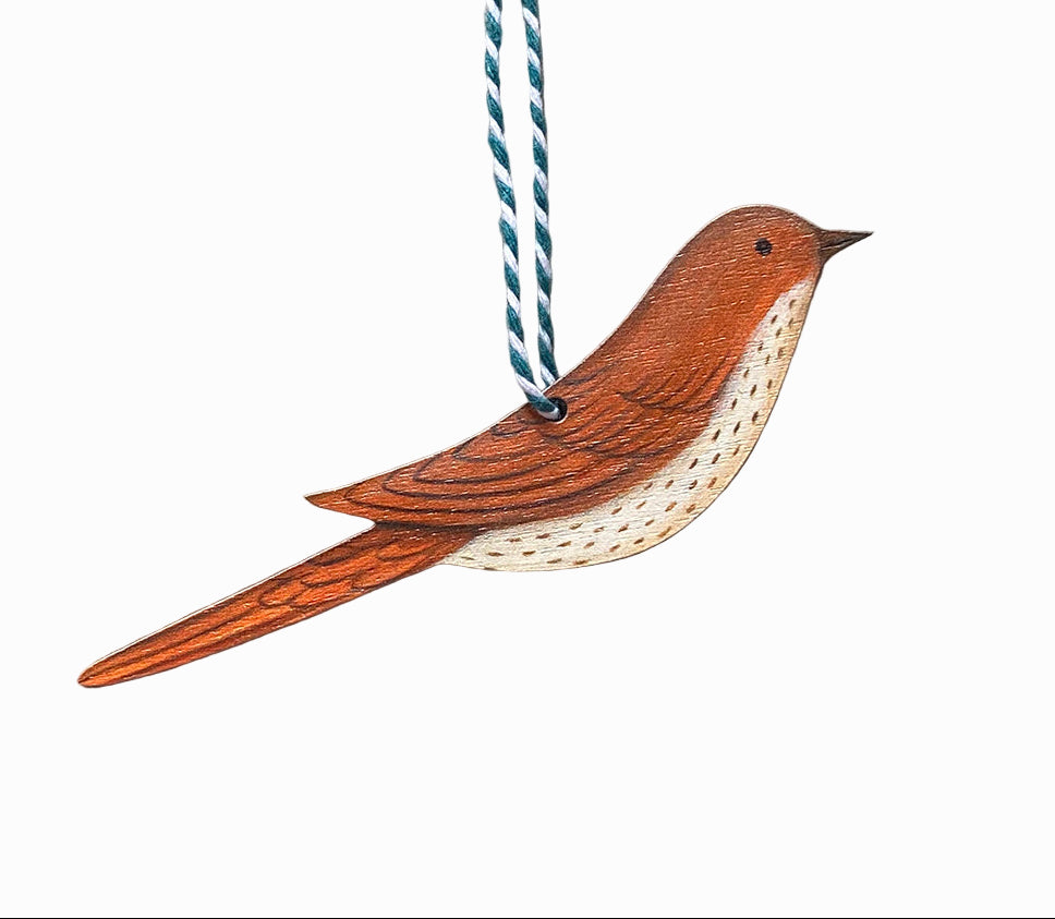 Perched Thrush Wooden Hanging Decoration