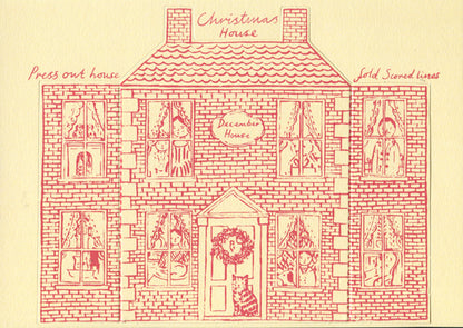 Pack Of 8 Press-Out Stand-Up Christmas House Greetings Cards