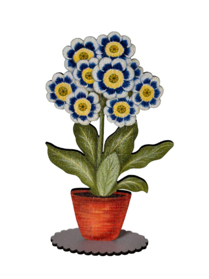 Sapphire Auricula  Wooden Mantle Ornament