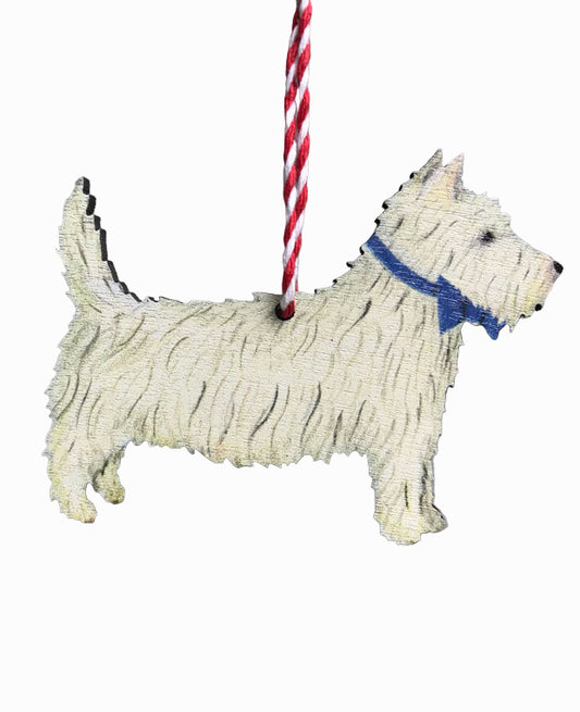 White Scottie Dog Wooden Hanging Decoration