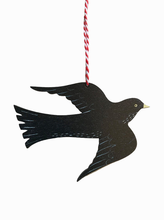 Flying Blackbird Wooden Hanging Decoration