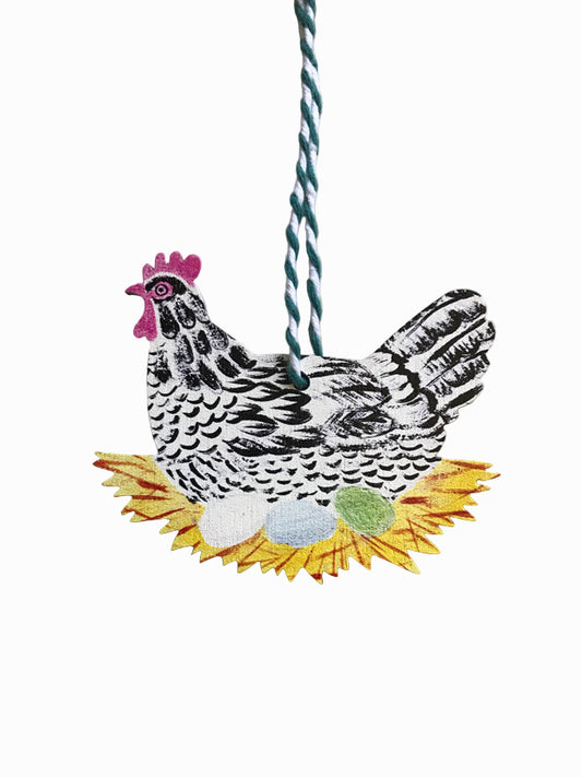 Hen on Nest Wooden Hanging Decoration