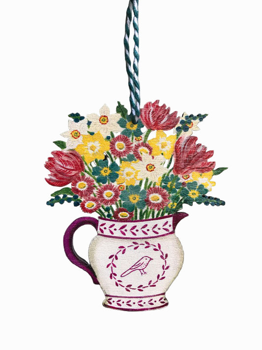 Jug of Flowers Wooden Hanging Decoration