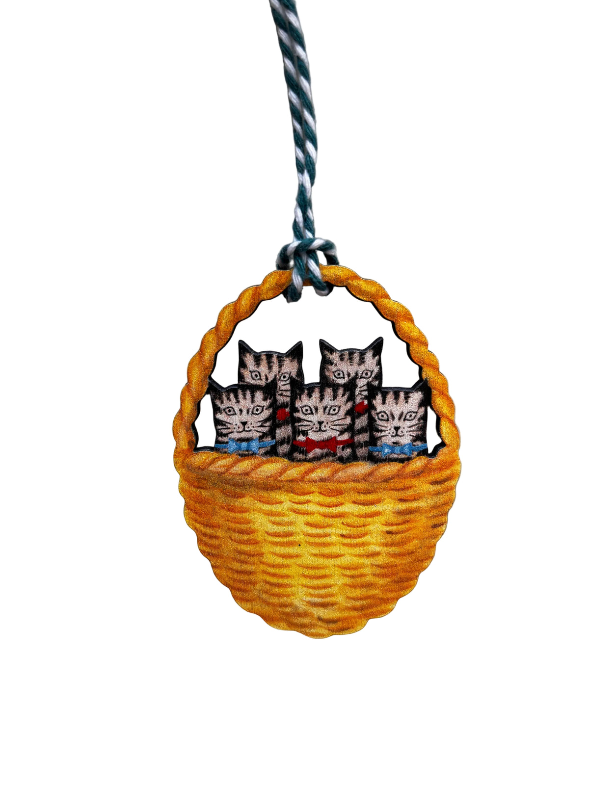 Kittens in Basket Wooden Hanging Decoration