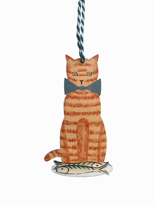 Mackerel Cat Wooden Hanging Decoration