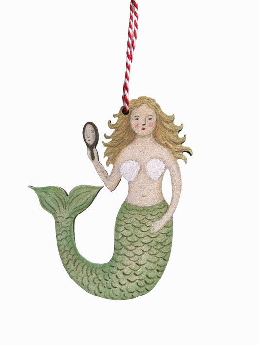 Mermaid with Mirror Wooden Hanging Decoration