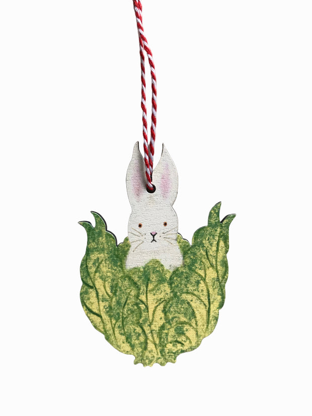 Rabbit in Lettuce Wooden Hanging Decoration