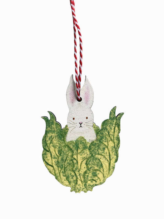 Rabbit in Lettuce Wooden Hanging Decoration