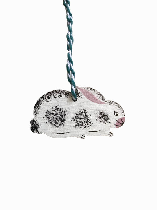 Rabbit - Black and White Wooden Hanging Decoration