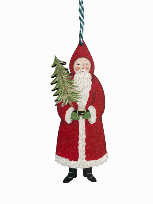 Santa Claus with Christmas Tree Wooden Hanging Decoration