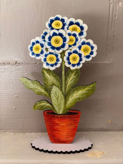 Sapphire Auricula  Wooden Mantle Ornament